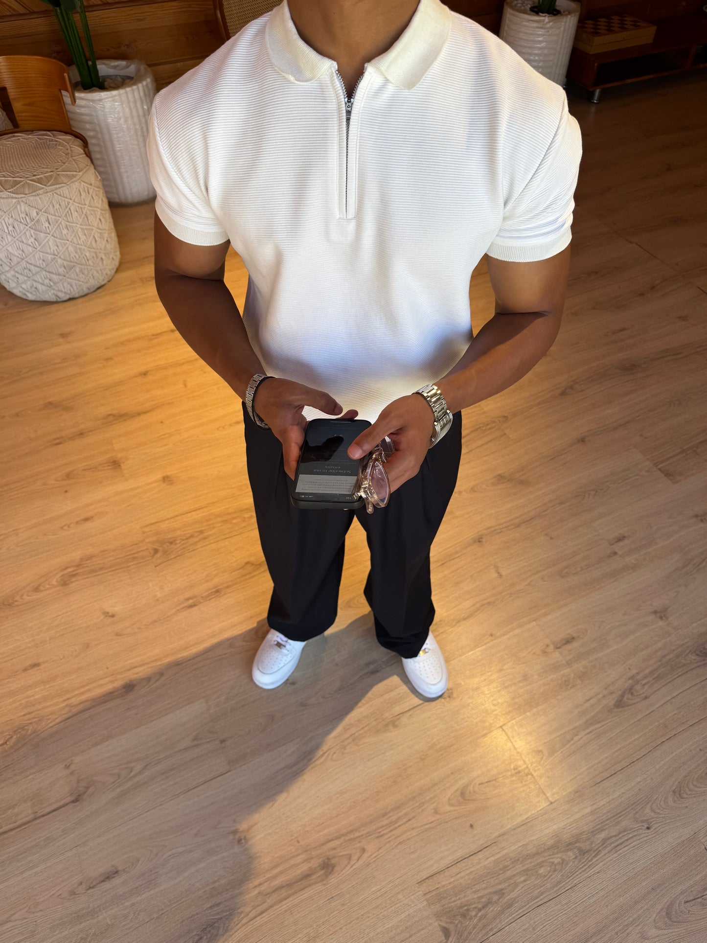 White Quarter Zip Polo