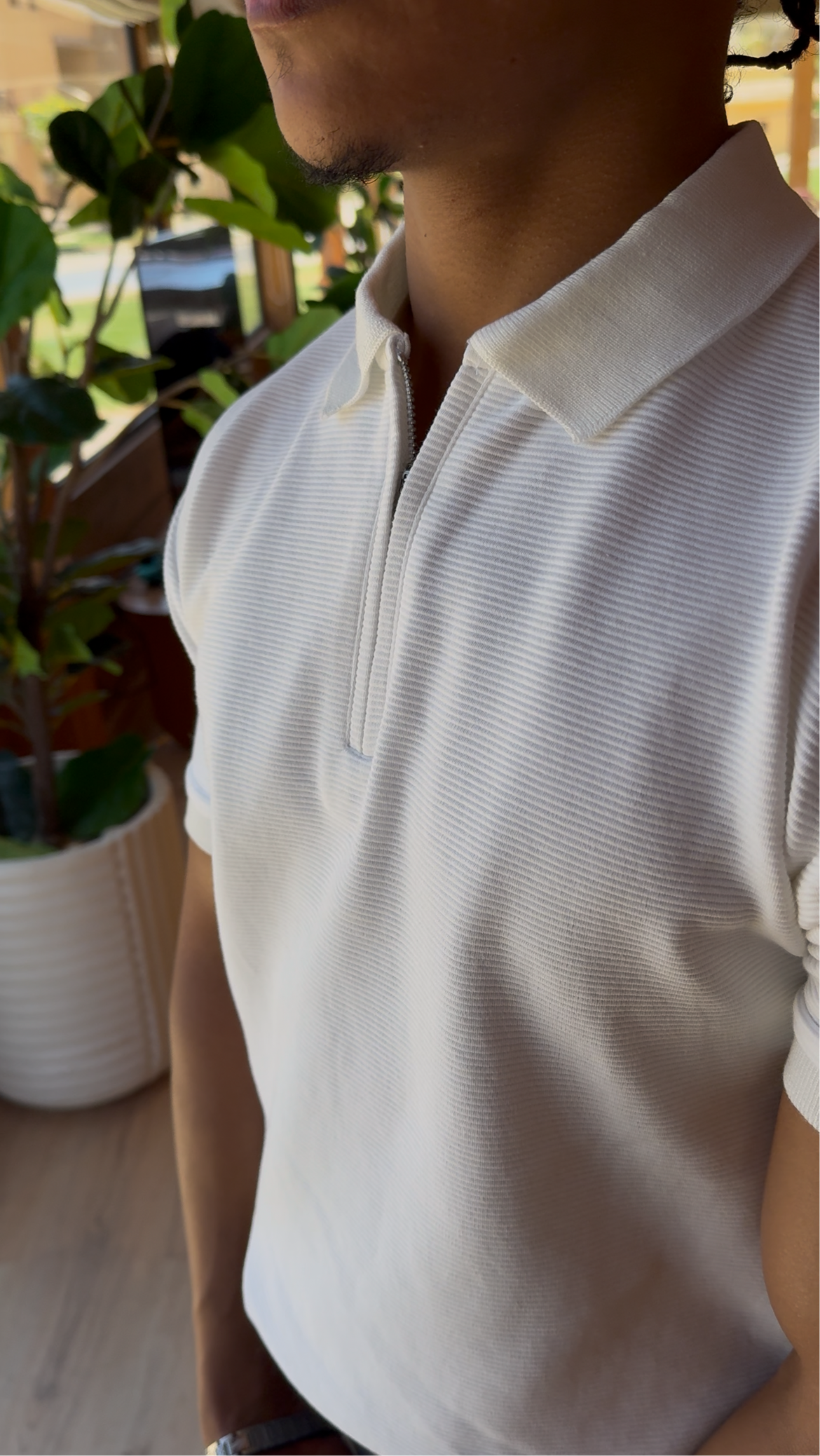 White Quarter Zip Polo