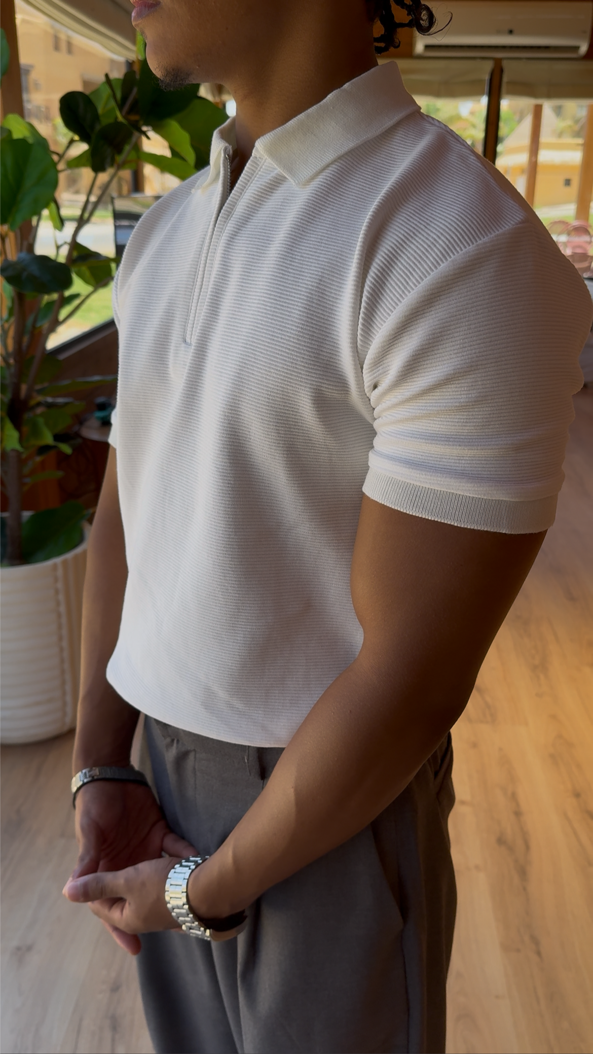 White Quarter Zip Polo
