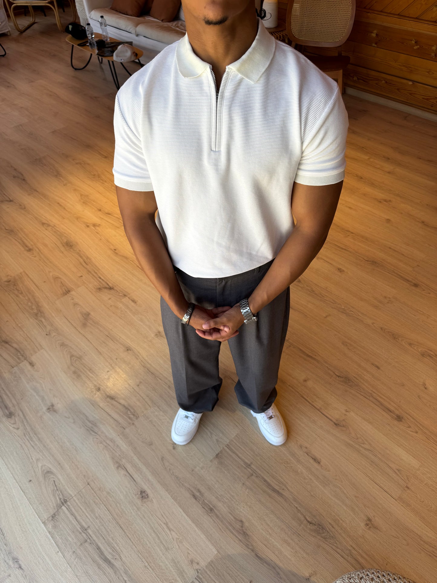 White Quarter Zip Polo